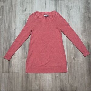 Women’s XS LOFT Coral Loose Fit Long Crew Neck Sweater Cotton Blend EUC